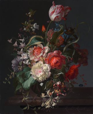Flowers in a Glass Vase with a Tulip by Rachel Ruysch