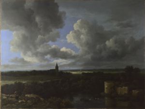 A Landscape with a Ruined Castle and a Church by Jacob van Ruisdael