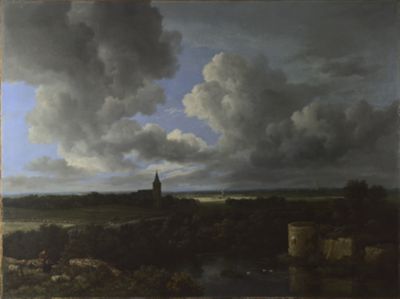 A Landscape with a Ruined Castle and a Church by Jacob van Ruisdael
