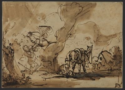 The Angel of the Lord Attacks Moses and Zipporah Circumcises their Son to Allay God’s Wrath by School of Rembrandt van Rijn