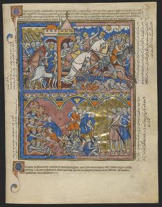 The Longest Day; Israel's Enemies Humiliated, from The Crusader Bible (The Morgan Picture Bible), MS M.638, fol. 11r. by Unknown French Artist [Paris]