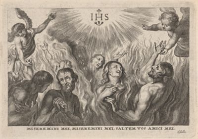 Purgatory; print after the lower part of the painting by Peter Paul Rubens 'St Teresa of Avila interceding for Bernardino de Mendoza' by Cornelis Galle I