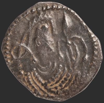 English silver penny, Obverse: knot bust, with hand holding sprigby Unknown Anglo-Saxon artist