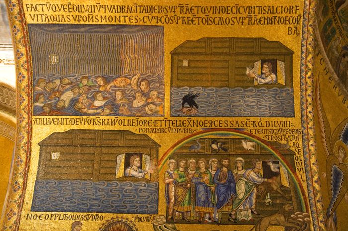 The Flood; unloading the Ark; Noah's offering from the south barrel vault, west narthex by Unknown artist