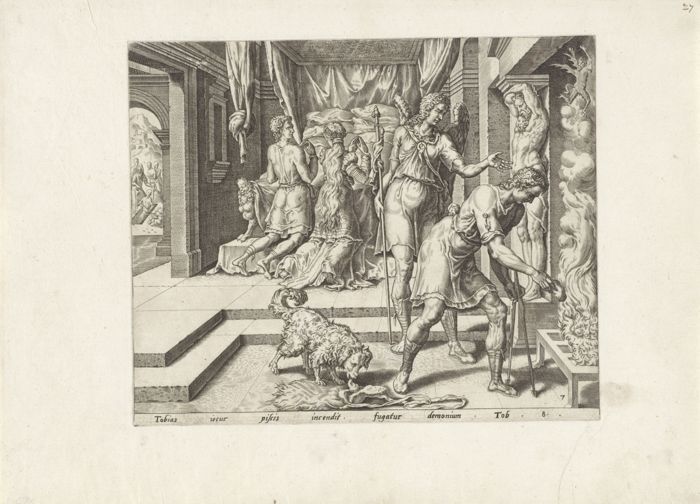 Tobias burning the Heart and the Liver of the Fish by Cornelis Cort [attrib.] after Maerten van Heemskerck