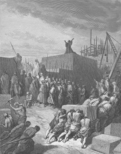 Re-building of the Temple in Jerusalem, from Dore Bible by Gustave Doré