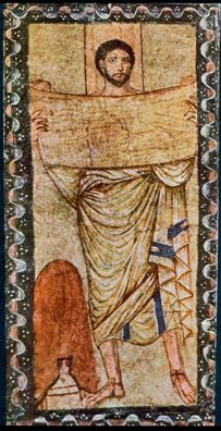 Ezra (or Jeremiah?) reads the Law, wall painting from Dura Europos by Unknown artist