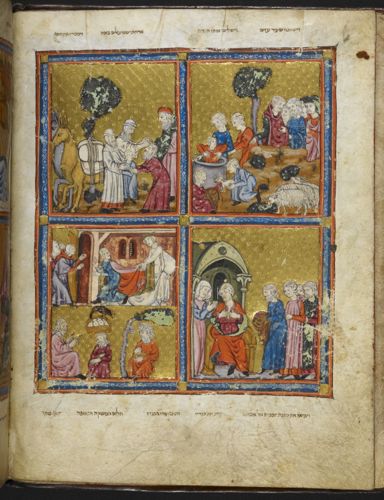 Joseph and Potiphar's Wife and Scenes from the life of Joseph, from the Golden Haggadah by Unknown artist 