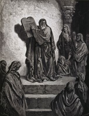 Ezra Shows the Ten Commandments on Tablets, from Doré Bible by Gustave Doré