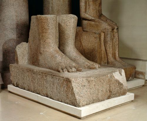 Base and feet of a colossus in the name of Amenophis III by Unknown artist, Ancient Egypt 