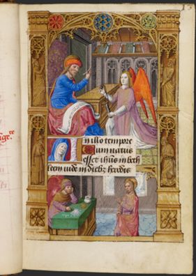Portrait of Matthew the Evangelist, and The Calling of Matthew, illustrating an extract from Matthew’s Gospel in a Book of Hours (Use of Bourges) by Maître François