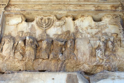 Relief from the Arch of Titus Rome, Roman soldiers carrying the golden menorah and other spoils from the Temple of Jerusalem by Unknown Roman artist