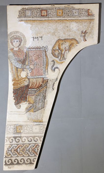 King David as Orpheus in a synagogue mosaic by Unknown artist