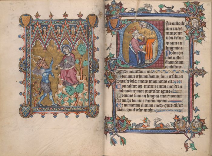 Psalm 39 (38 Vulgate) and the Second Temptation of Christ, from the Psalter–Hours of Yolande of Soissons, by an unknown French artist