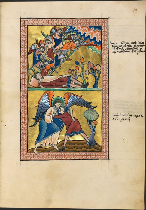 Miniature of Jacob’s Ladder and Jacob Wrestling the Angel (Genesis Cycle in Psalter), from the Munich Golden Psalter