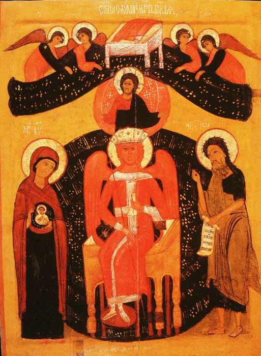 Icon of Saint Sophia or the Heavenly Wisdom of God, from Chapel of the Archangel Michael, Lelikozero, Medvezhyegorsk District, by an Unknown Russian artist,  Zaonezhsky peninsula school