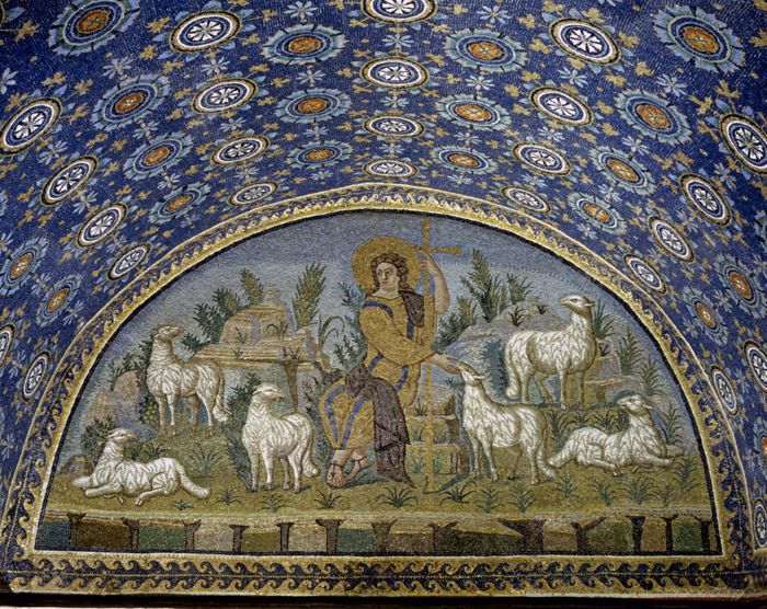Mosaic of the Good Shepherd and decorated vault, by an unknown artist