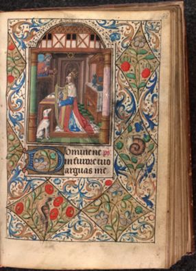 Miniature of King David playing harp, decorated initial 'D'(omine), from the Book of Hours, Use of Chartres by Unknown French Artist