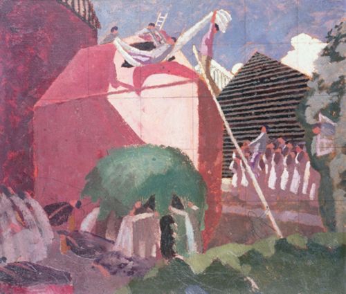 The Paralytic Being Let into the Top of the House on his Bed by Stanley Spencer 